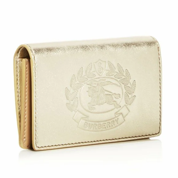 NWT! Sale! Saville Burberry Crest Embossed Smooth Leather Gold Metallic Wallet - Picture 8 of 16